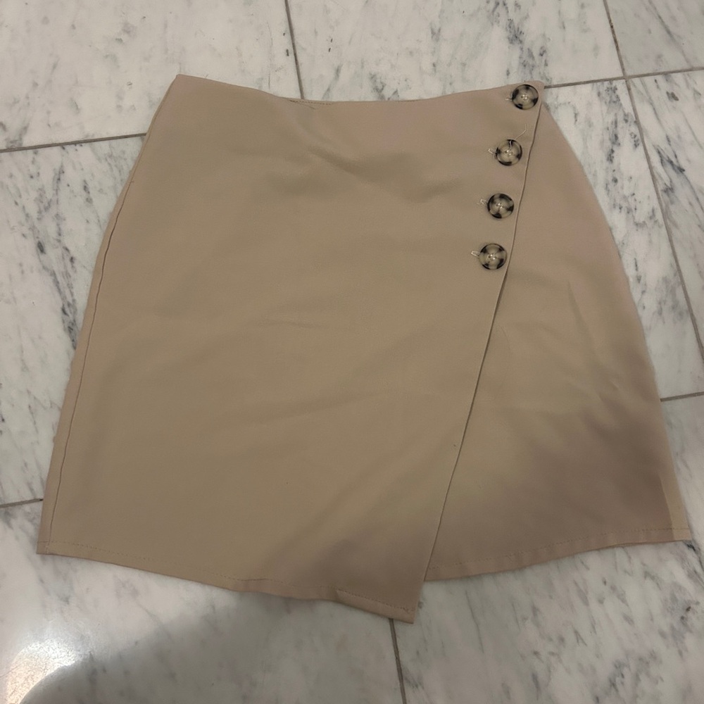 Nasty Gal Tan Button-Accent Mini Skirt